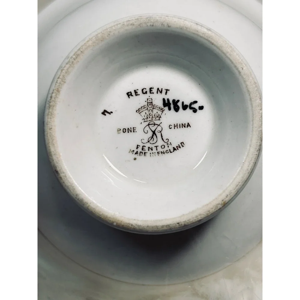 Regent Bone China Fenton England Teacup Saucer Green Gold Floral 4865 Vintage‎